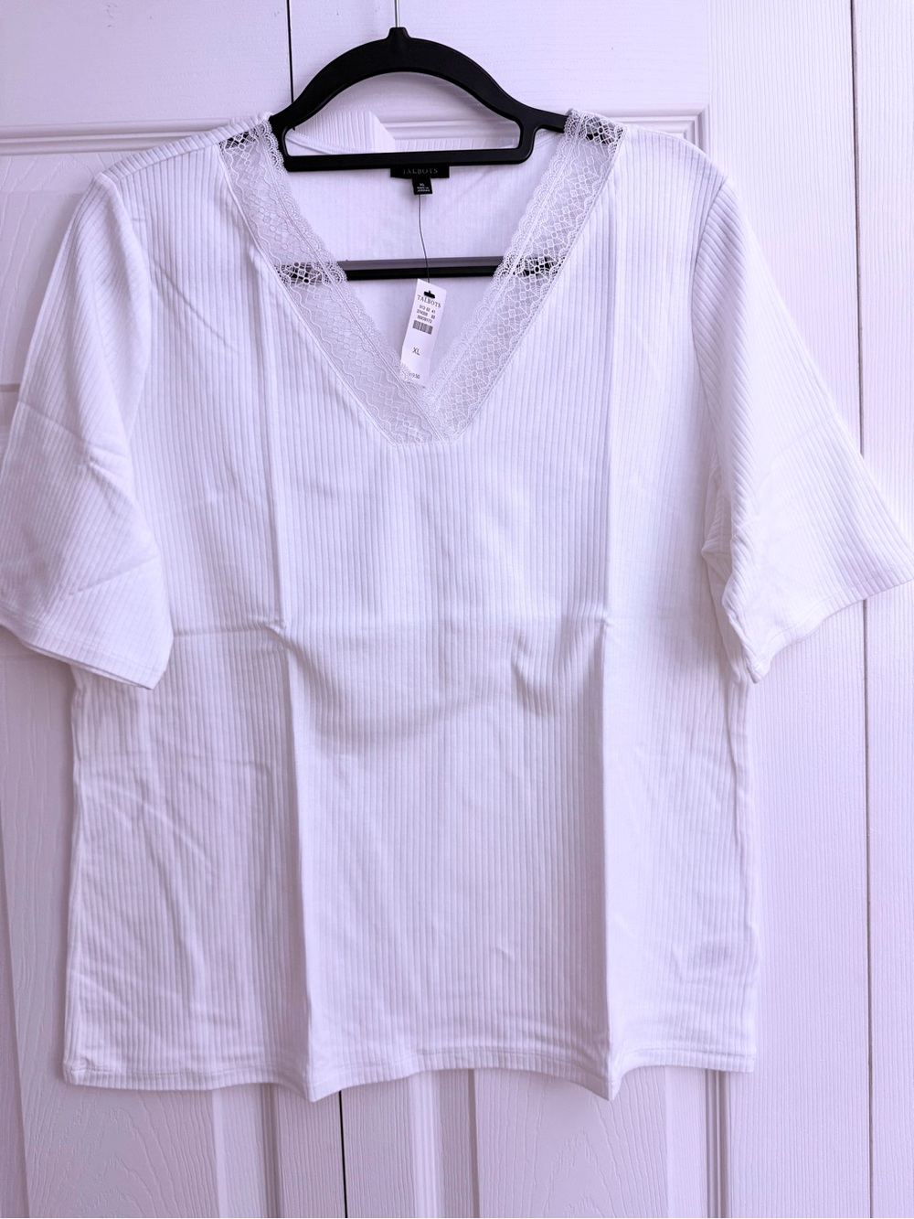 Talbots V-Neck Lace Trim Short Sleeve Top